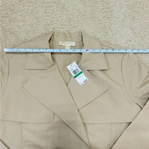 NWT Michael Kors Cropped Double-Breasted Cotton Trench Coat Khaki Women’s Sz L - Picture 13 of 15